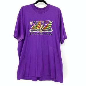 VTG Florida Sailboat Graphic T-Shirt Mens Sz XXL Crew Neck Short Sleeve Purple